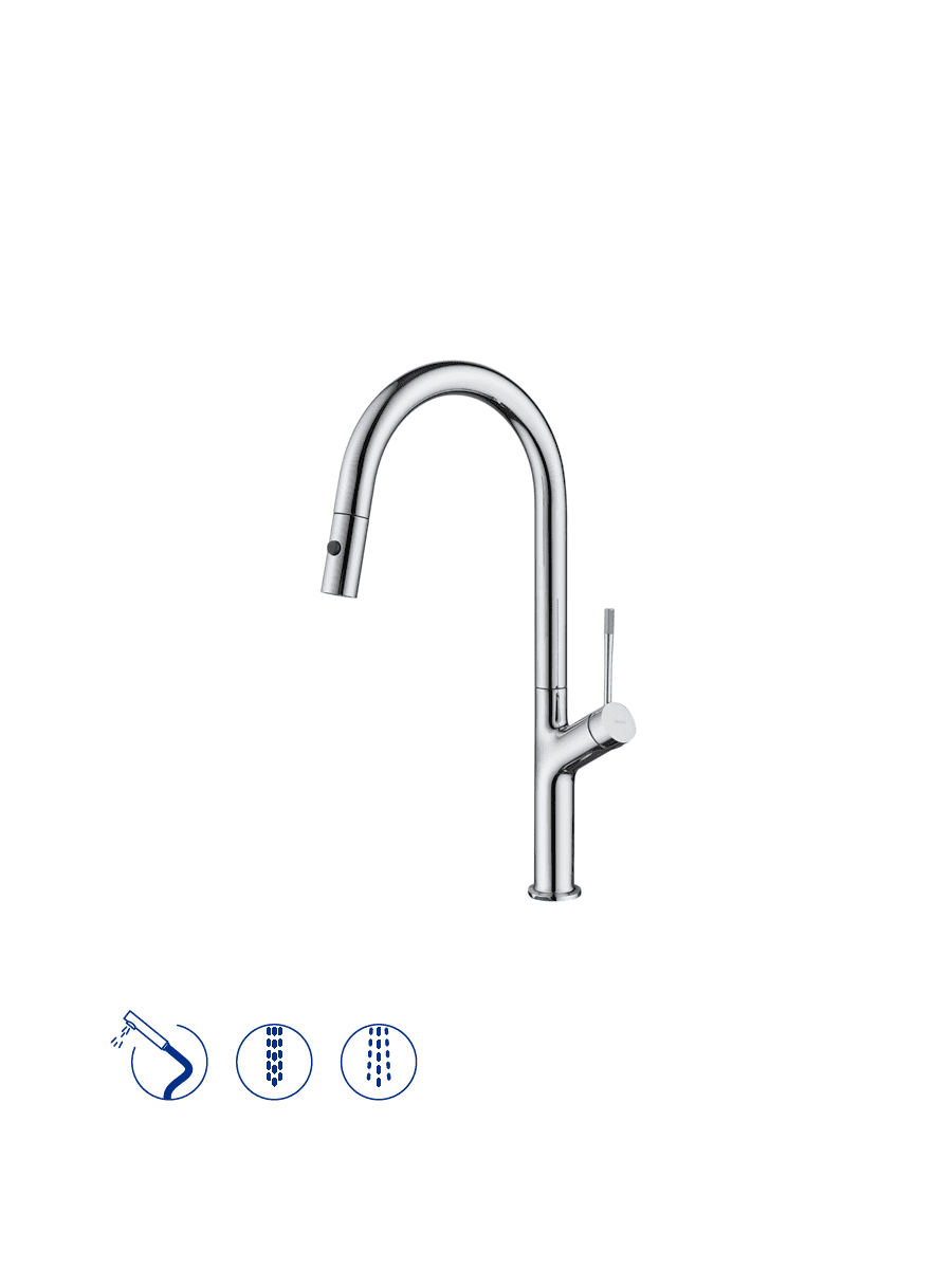 107 050 5 107 050 5CR 107 050 5GM 107 050 5PR GINGER 107 050 5CR Chrome Змішувач кухонний з поворотним виливом та висувним ручним душем з 2 форсунками