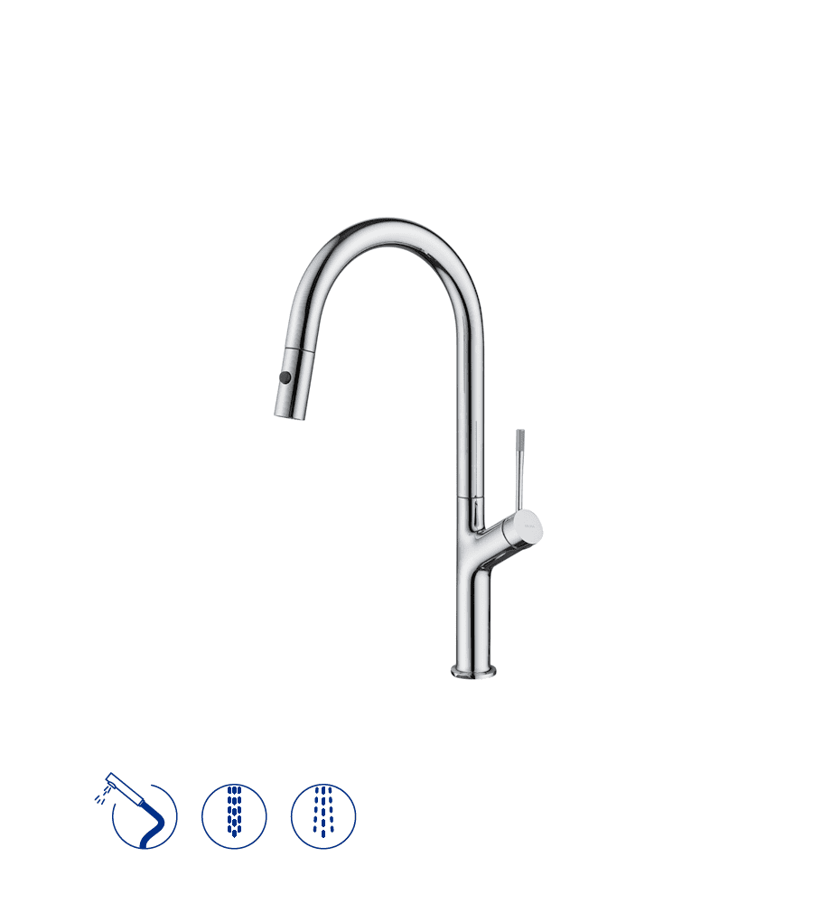 107 050 5 107 050 5CR 107 050 5GM 107 050 5PR GINGER 107 050 5CR Chrome Змішувач кухонний з поворотним виливом та висувним ручним душем з 2 форсунками